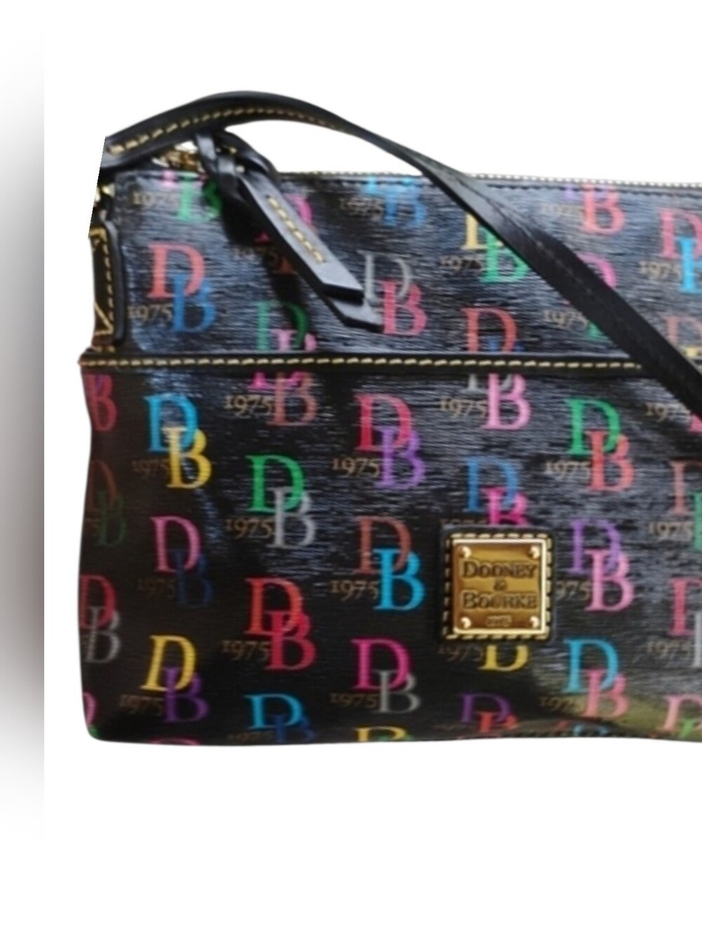 Dooney & Bourke NWOT Black With Multicolor DB Logo Print Crossbody No Callouts